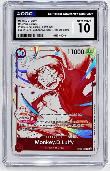 2025 One Piece Monkey D Luffy ST10-006 CGC 10 Gem Mint 3rd Anniversary SR front