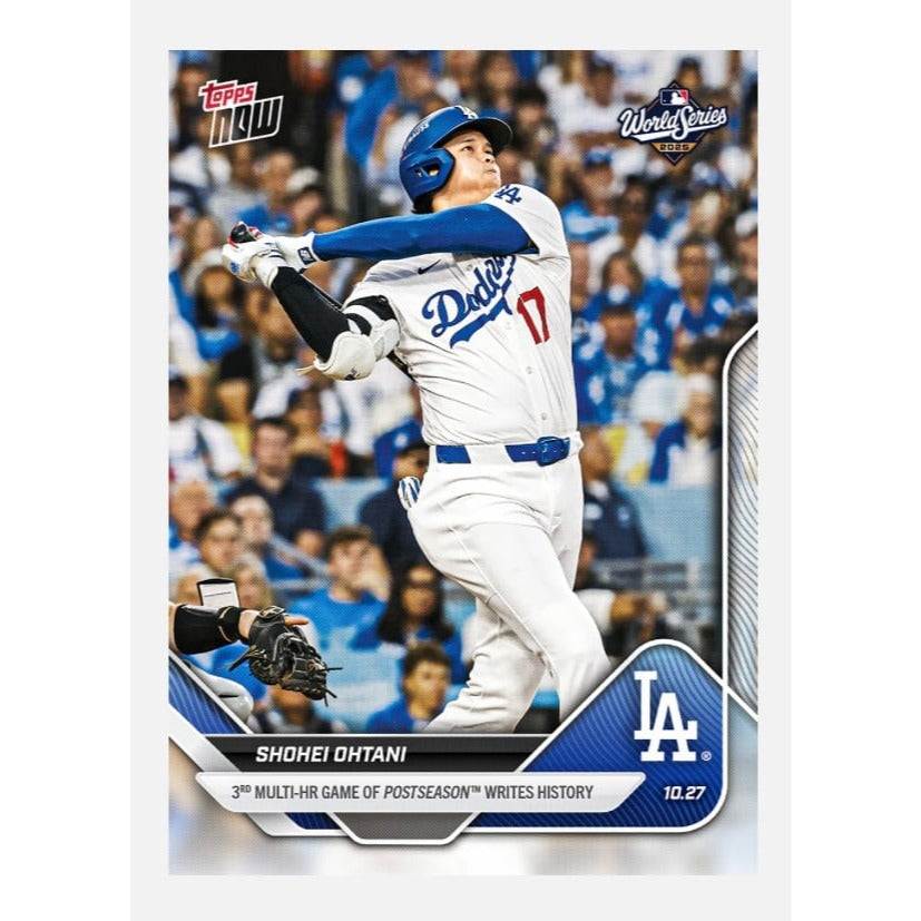 Shohei Ohtani Los Angeles Dodgers World Series Topps NOW baseball card highlighting multi home runs