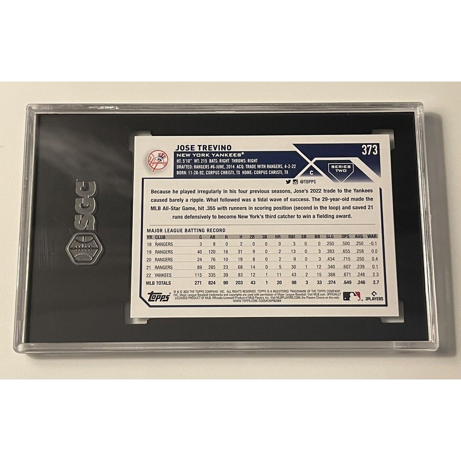 Jose Trevino 2023 Topps New York Yankees Gold parallel card #373 SGC 9.5 graded collectible