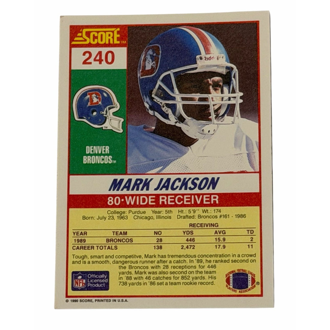 Vintage Mark Jackson NFL Denver Broncos Vintage Mark Jackson NFL Denver Broncos 1990 Score 240 Football Card