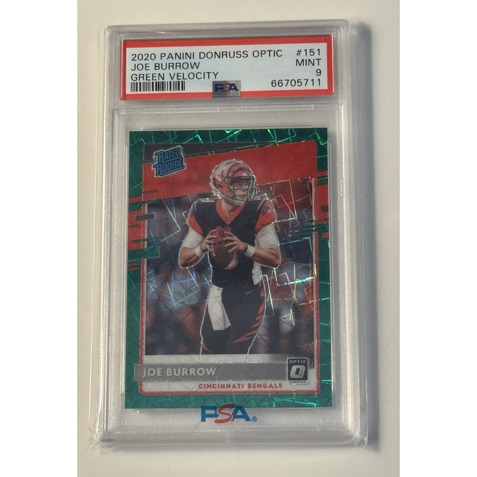 Joe Burrow RC* 2020 Panini Donruss Optic Rated Rookies Green Velocity #151 PSA 9