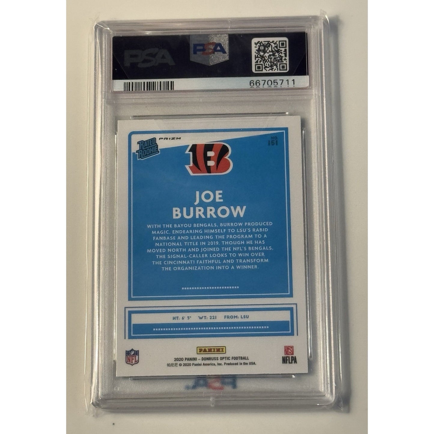 Joe Burrow RC* 2020 Panini Donruss Optic Rated Rookies Green Velocity #151 PSA 9