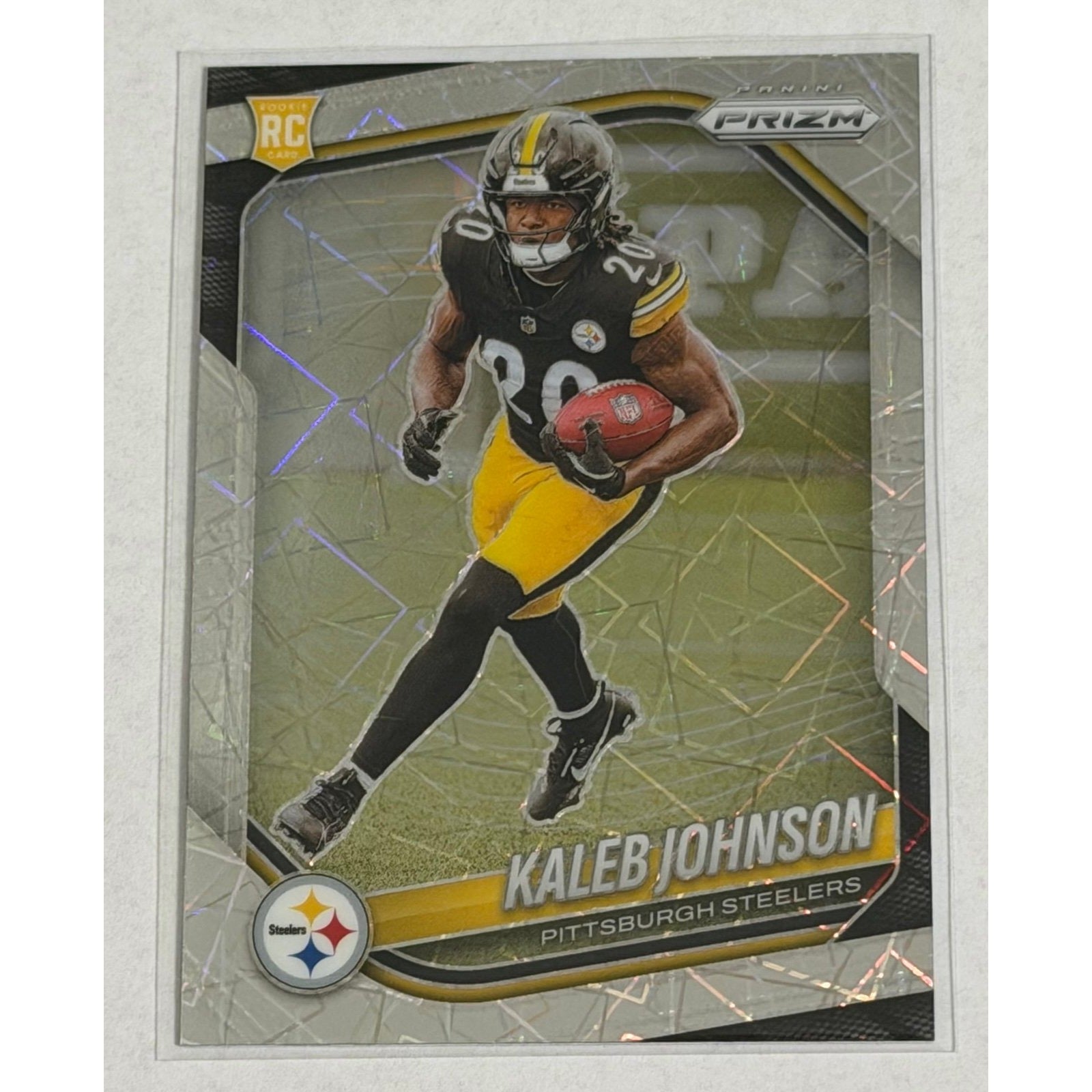 Kaleb Johnson Panini 2025 Panini Prizm Kaleb Johnson RC Cracked Ice 375 Rookie Pittsburgh Steelers
