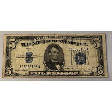 **1934**! D $5 Silver Certificate Blue Seal Clark Snyder Circulated **US Note**!