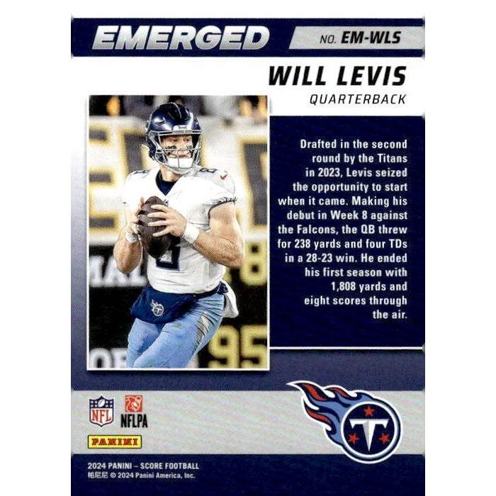 2024 NFL Score Football Will Levis Emerged Titans trading card near mint condition