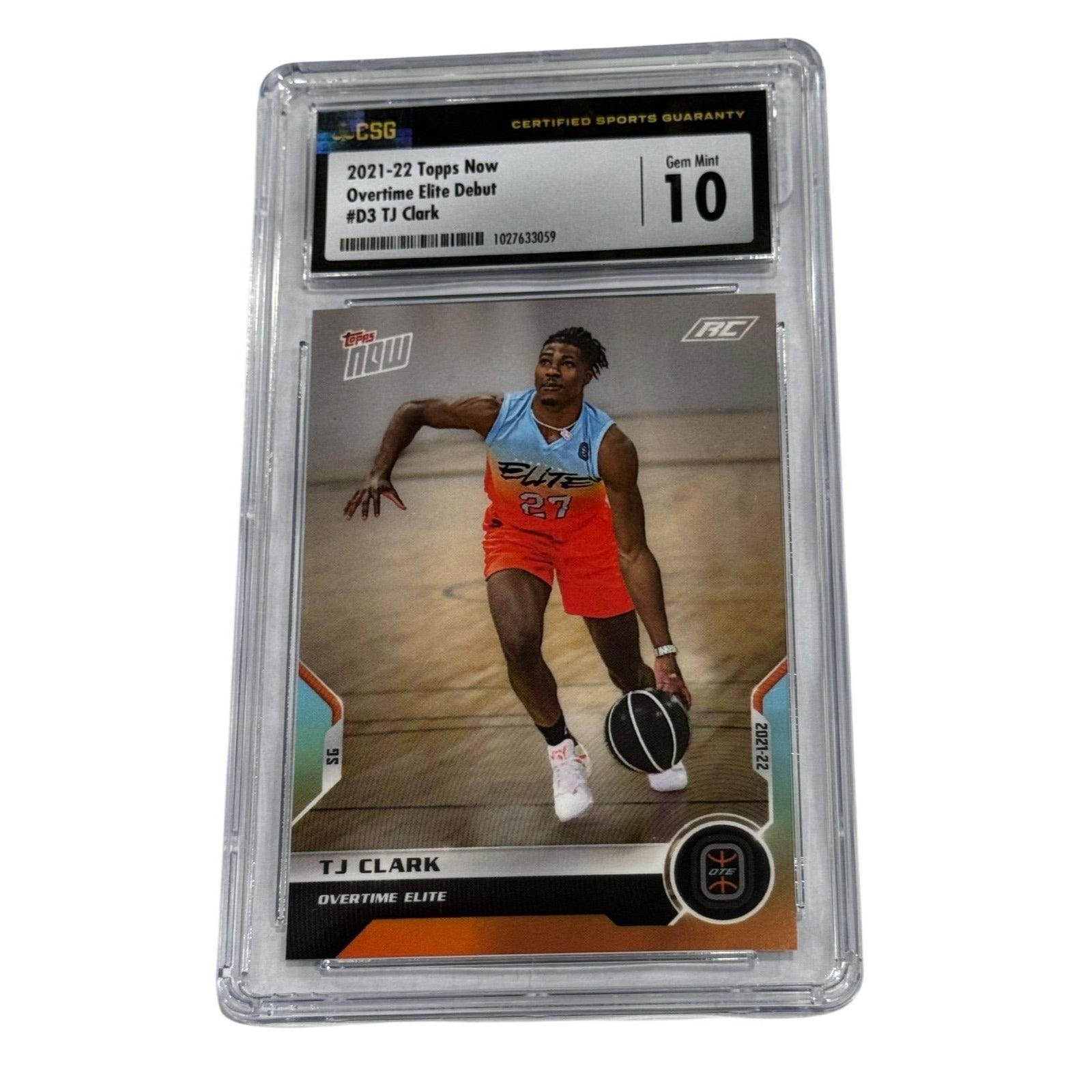 TJ Clark 2021-22 Topps Now Overtime Elite debut rookie card graded CSG 10 Gem Mint
