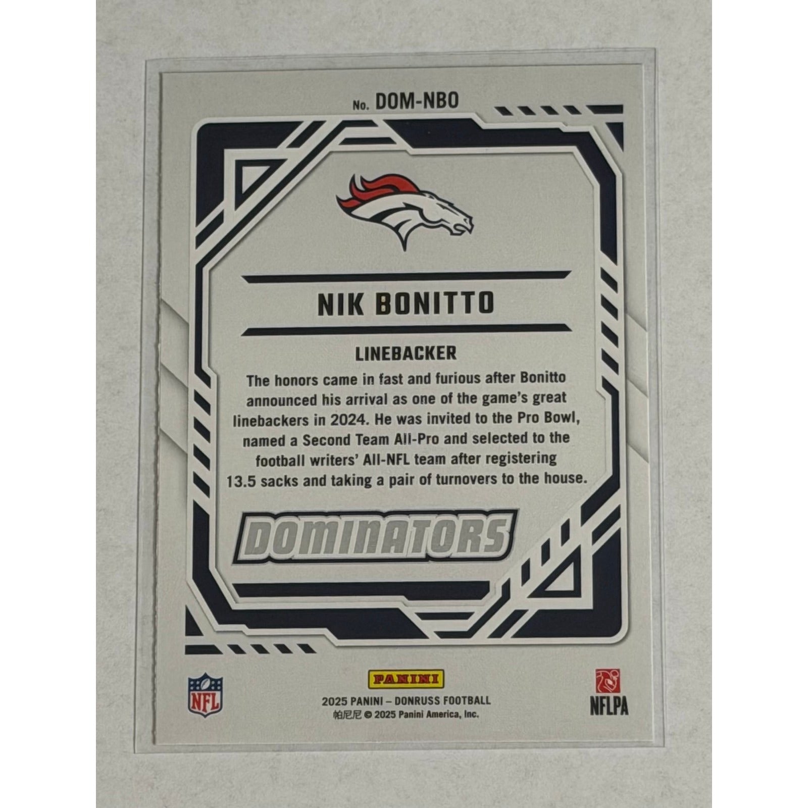 2025 NFL Donruss Dominators Nik Bonitto 2025 NFL Donruss Dominators Nik Bonitto DOM-NBO Denver Broncos Insert