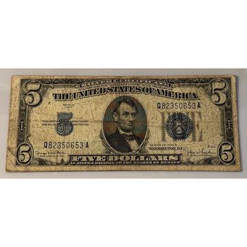 **1934**! D $5 Silver Certificate Blue Seal Clark Snyder Circulated **US Note**!