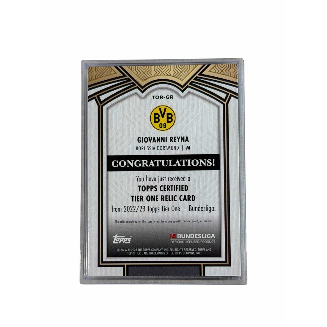 144 Gio Reyna NM Tier One /144 Gio Reyna NM Tier One Relic Patch Borussia Dortmund Bundesliga Soccer Card