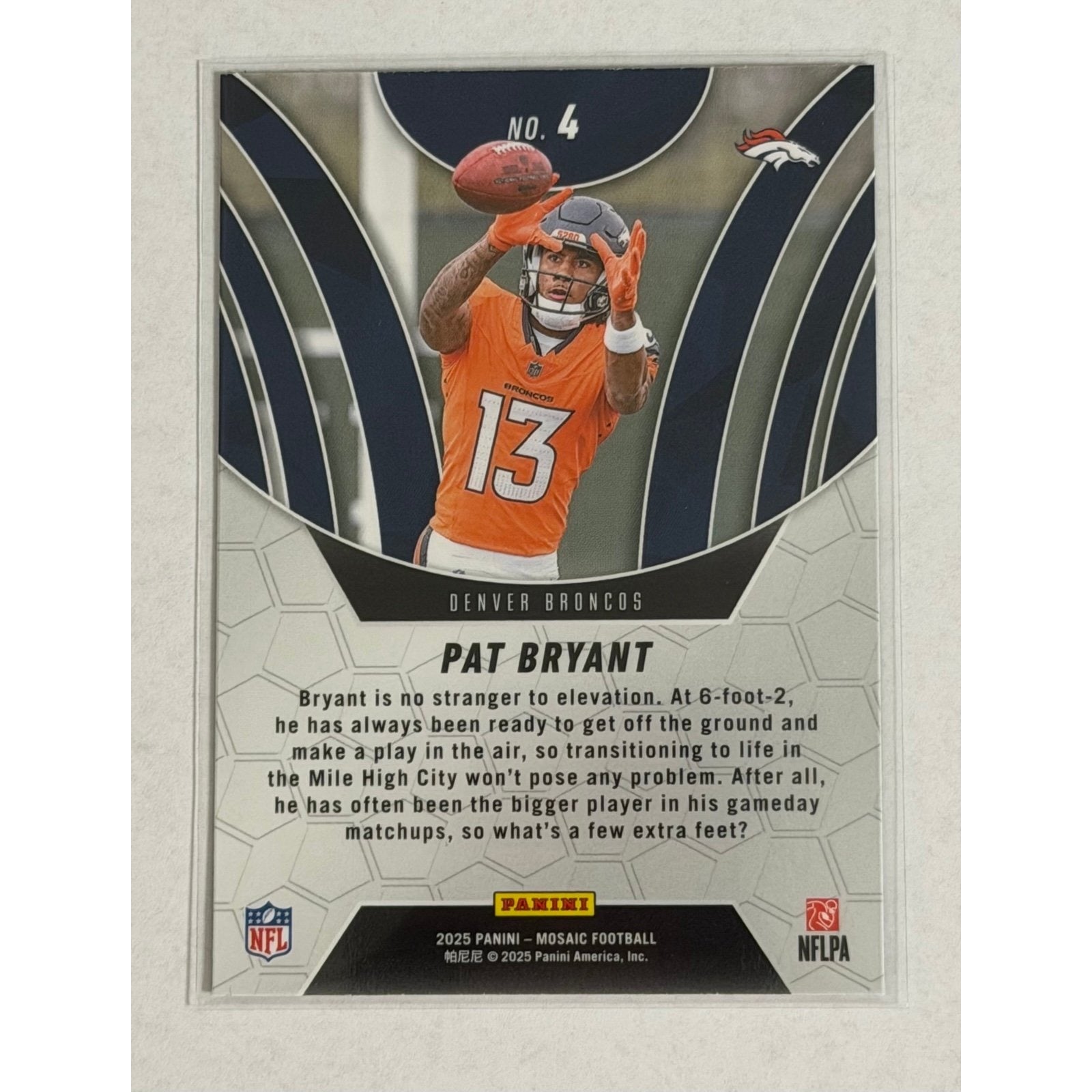 Pat Bryant Panini Pat Bryant RC 2025 Panini Mosaic Elevate 4 NFL Denver Broncos Rookie Card