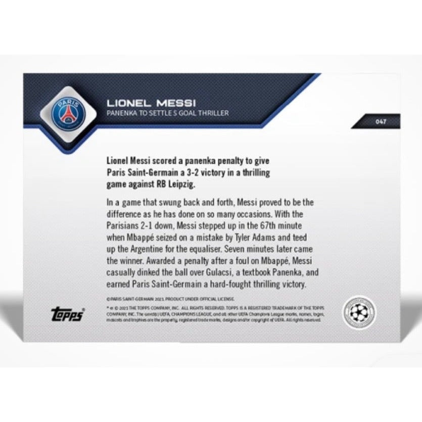 2354 Printed Lionel Messi 2021 Topps NOW UCL Card 47 PSG UEFA Champions League