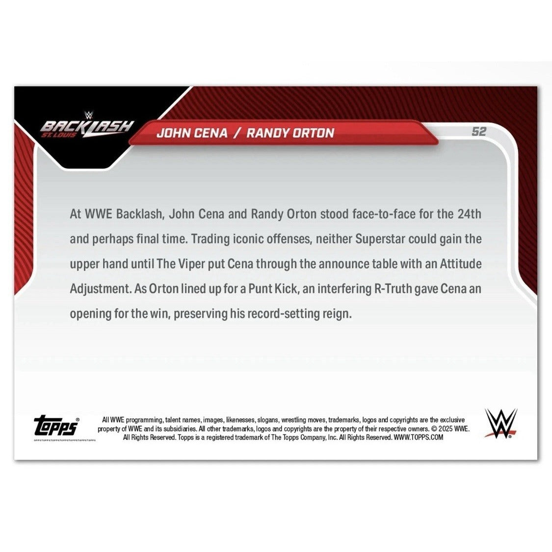 John Cena/Randy Orton - 2025 WWE Topps NOW® 2 Iconic* Wrestler’s - One Card #52