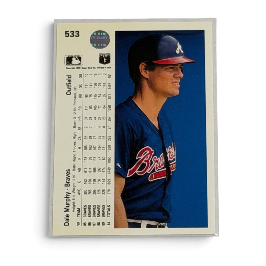 1990 Upper Deck Dale Murphy #533 MLB Atlanta Braves CF Baseball Card