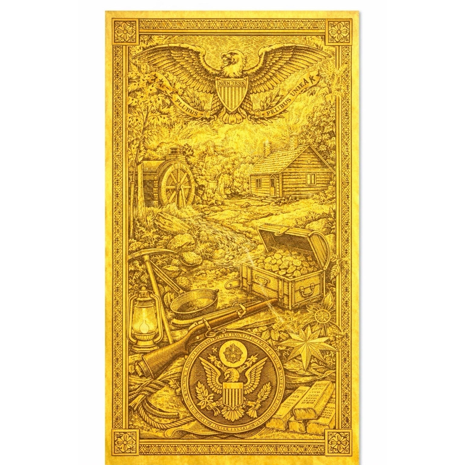 2024 New Hampshire Goldback $10 note with 1/100 troy ounce 24K gold and Prospector design