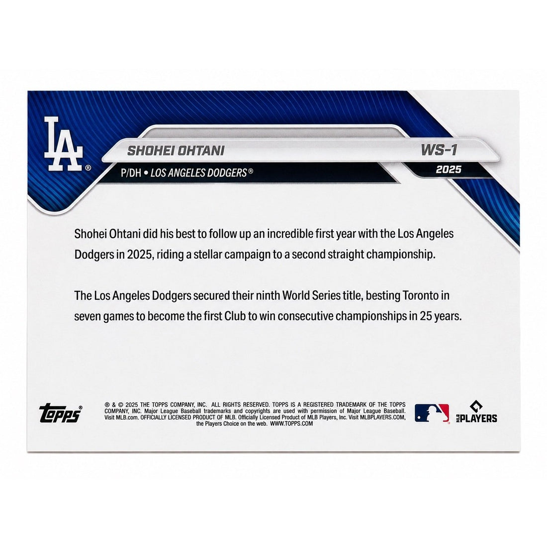 Limited PR Shohei Ohtani 2025 Topps Limited PR Shohei Ohtani 2025 Topps NOW WS-1 World Series Champions NM Dodgers