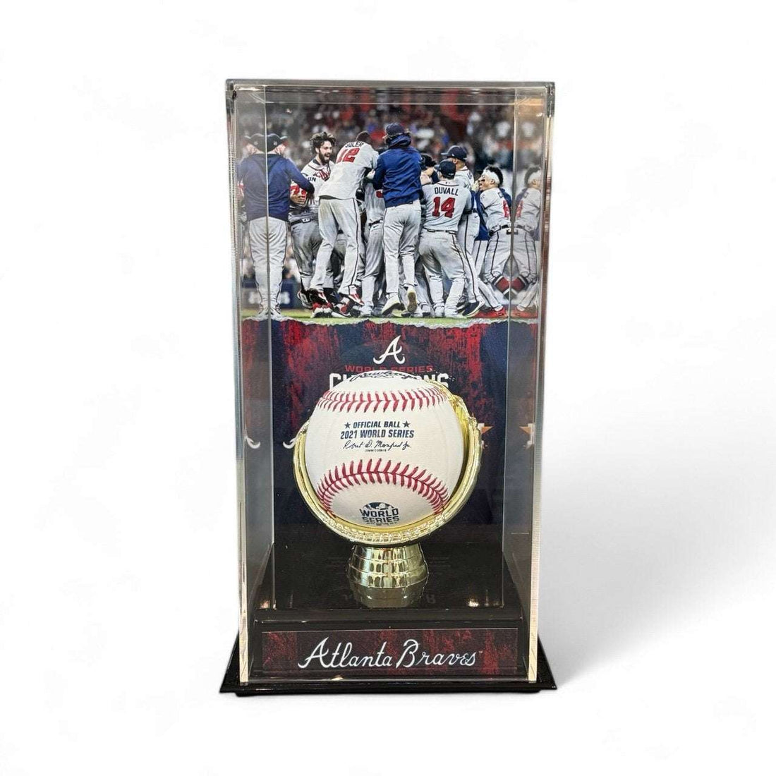 Ronald Acuña Jr signed 2018 NL ROY baseball with inscription in gold display holder