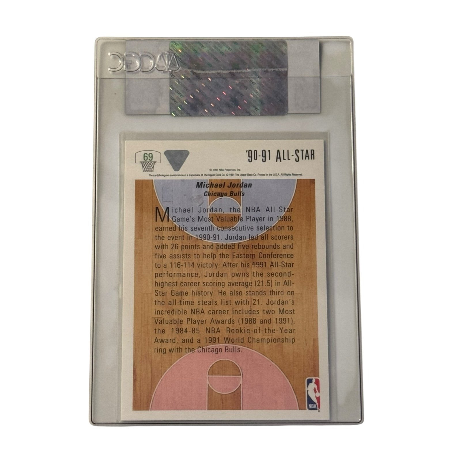 1991 92 Upper Deck Michael Jordan All Star basketball card CGC certified back view in protective sleeve