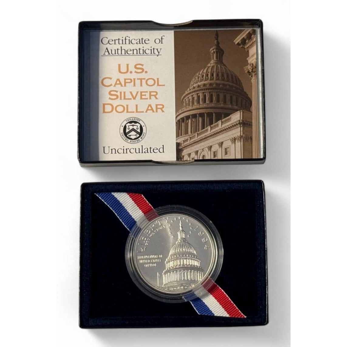1994 U.S. Capitol Bicentennial $1 Silver Coin OGP Box COA - Uncirculated - 1 oz