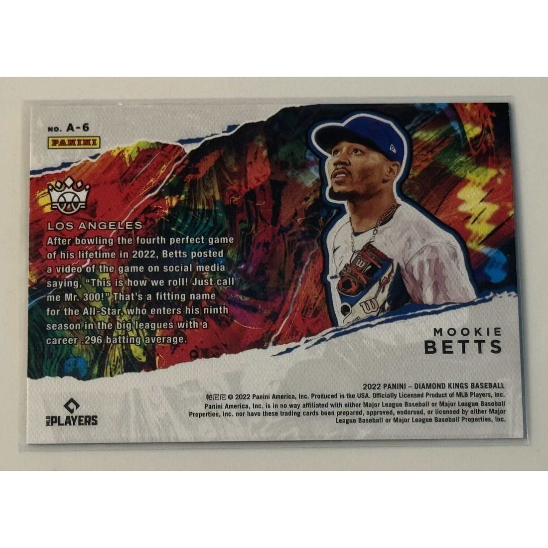 2022 Diamond Kings Mookie Betts MLB Los Angeles Dodgers baseball card near mint condition