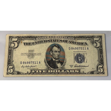 *1953**! A $5 Silver Certificate Blue Seal Priest Anderson Circulated US Note**!