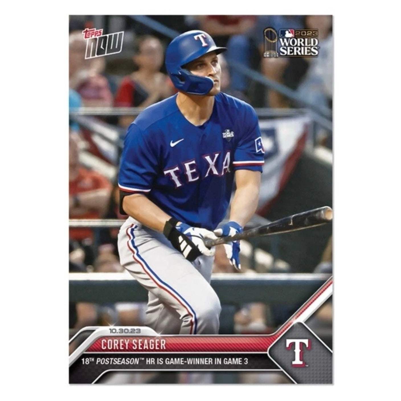 World Series 2023 Corey Seager Texas Rangers game-winning home run Topps NOW baseball card