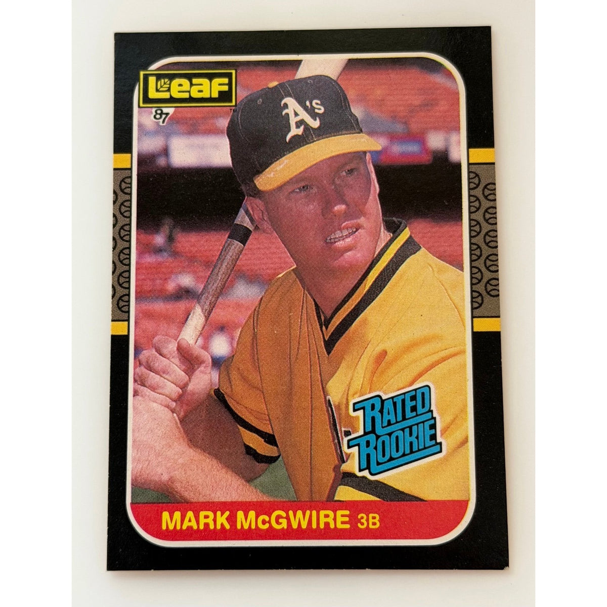1987 Leaf Mark McGwire #46 Rated Rookie Oakland Athletics baseball card, front