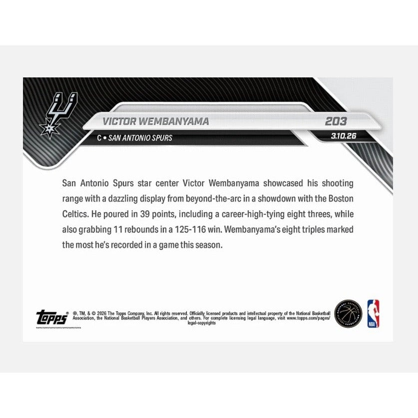2247 PR Victor Wembanyama 2025-26 NBA Topps NOW Card #203 Spurs NBA Star
