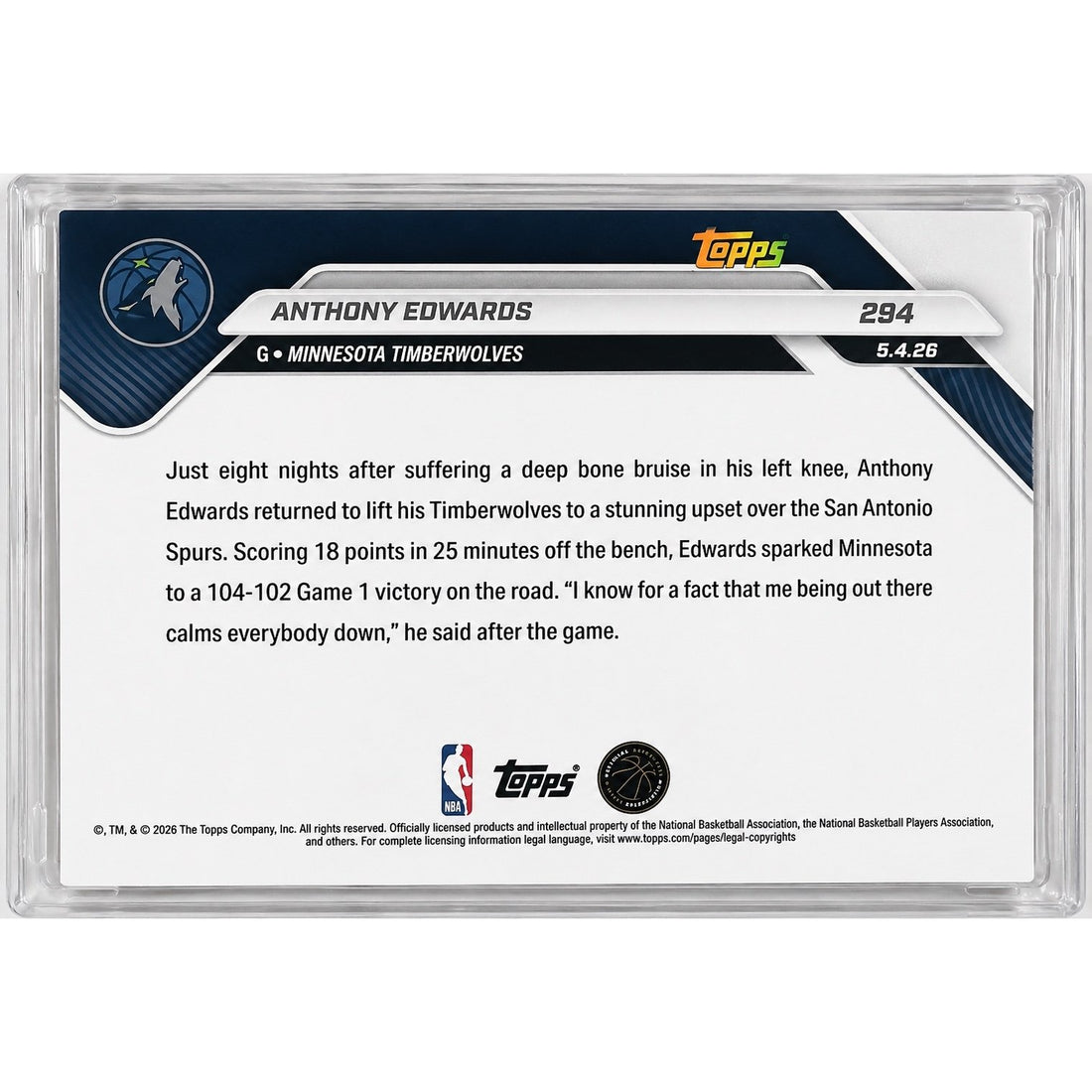 2164 Printed Anthony Edwards NBA Playoffs Topps NOW #121 Timberwolves SP