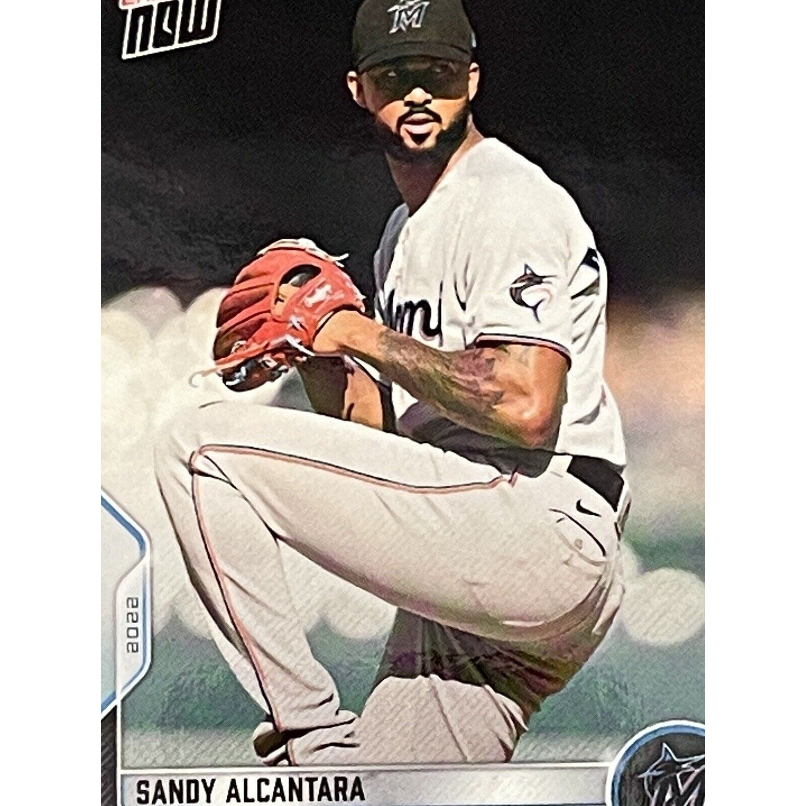 Sandy Alcantara 2022 Topps Now MLB baseball card pitching for Miami Marlins, NL Outstanding Player of the Year