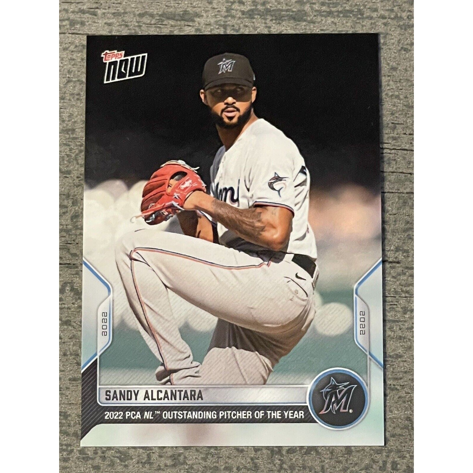 2022 Topps Now Sandy Alcantara MLB card, Miami Marlins pitcher, NL Outstanding Player of the Year
