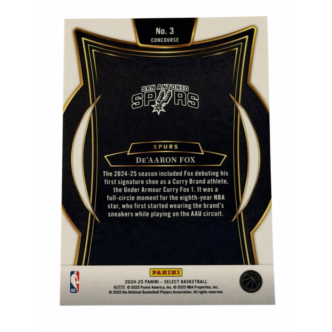 De'Aaron Fox Panini Select De'Aaron Fox 2024-25 Panini Select Blue Concourse 3 NBA San Antonio Spurs