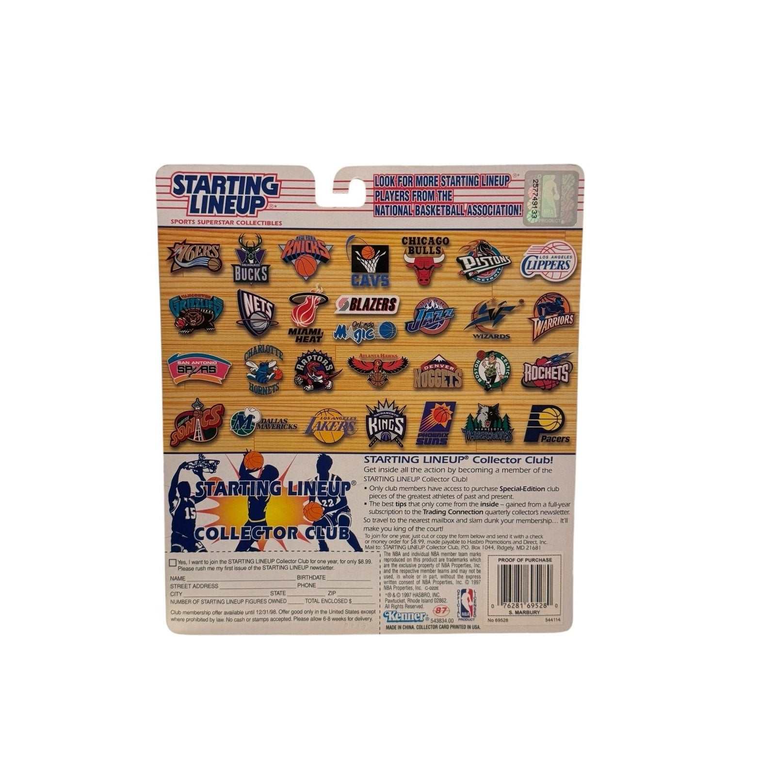 Stephon Marbury Starting Lineup 1997 Edition figure and Topps card packaging back view