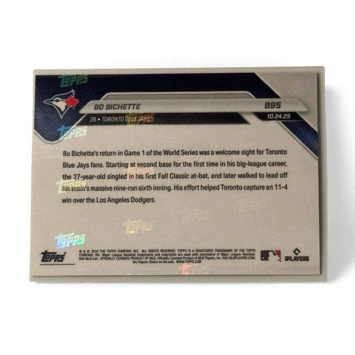 2025 Topps Now World Series Gold Blue Jays Bo Bichette limited print card back