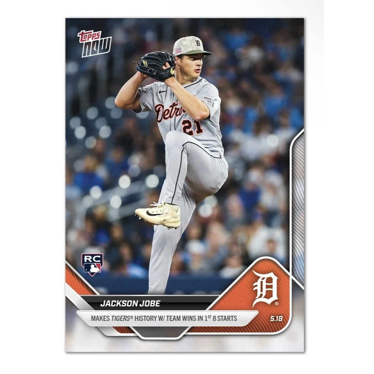 2025 Topps Now Card 192 Jackson Jobe Wins 1st 8 Starts- RC MLB Detroit Tigers