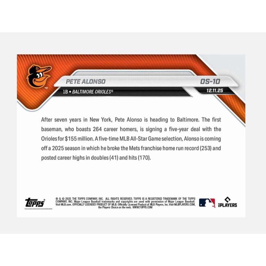 2025 Topps Now Pete Alonso signed MLB Baltimore Orioles card