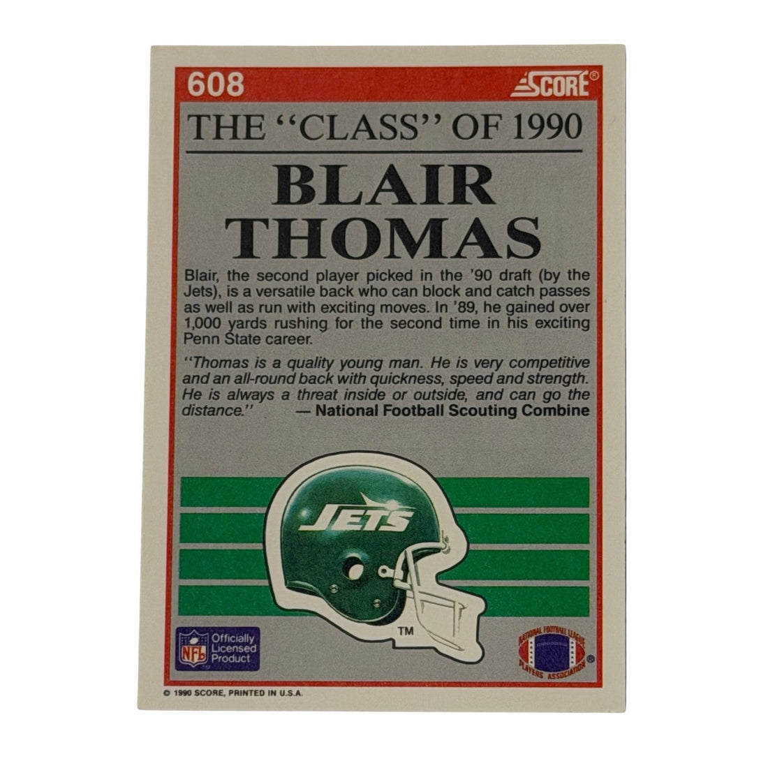 Vintage Blair Thomas RC NFL New Vintage Blair Thomas RC NFL New York Jets 1990 Score 608 Football Card