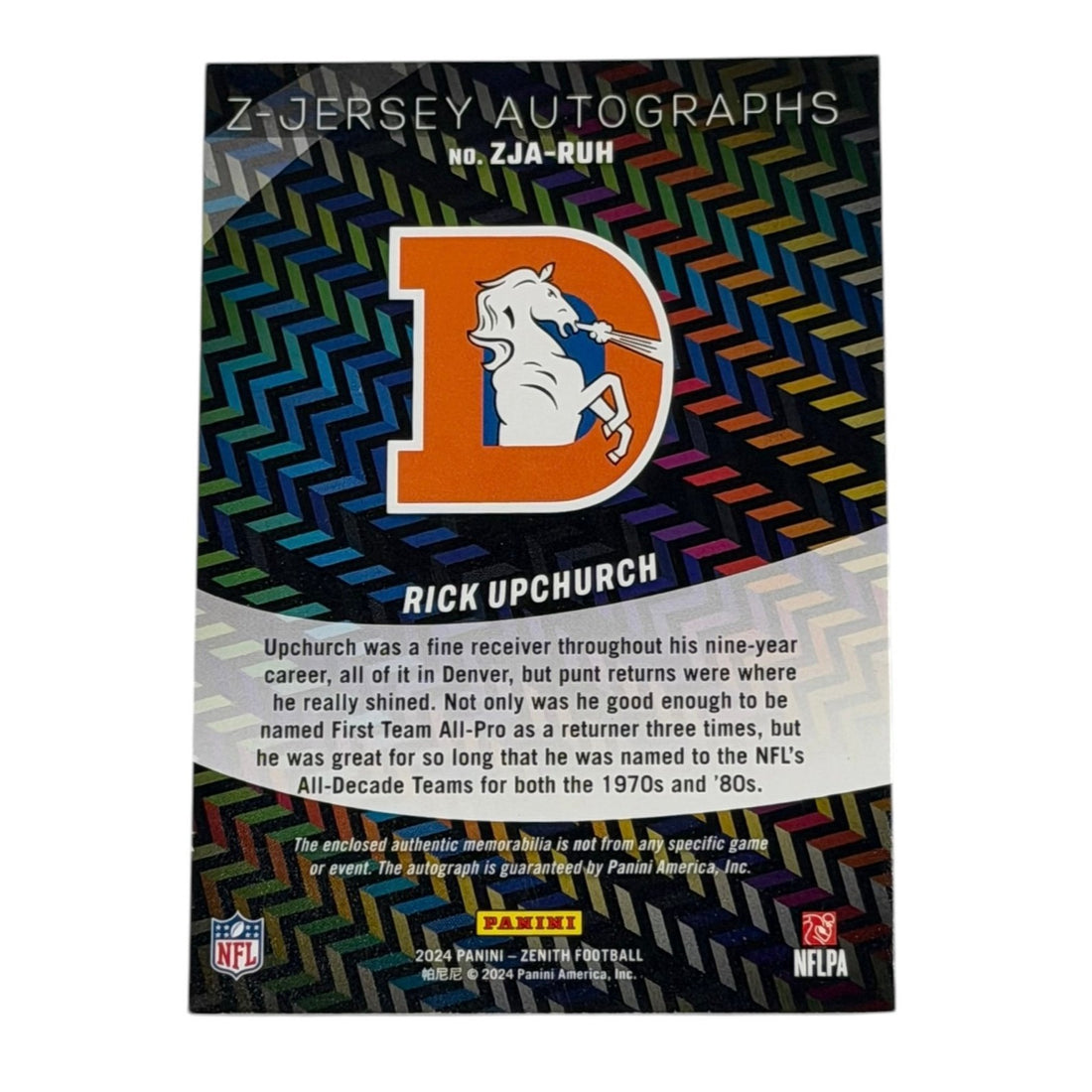 /199 Rick Upchurch 2024 Panini Zenith Z-Jersey Auto NFL Denver Broncos