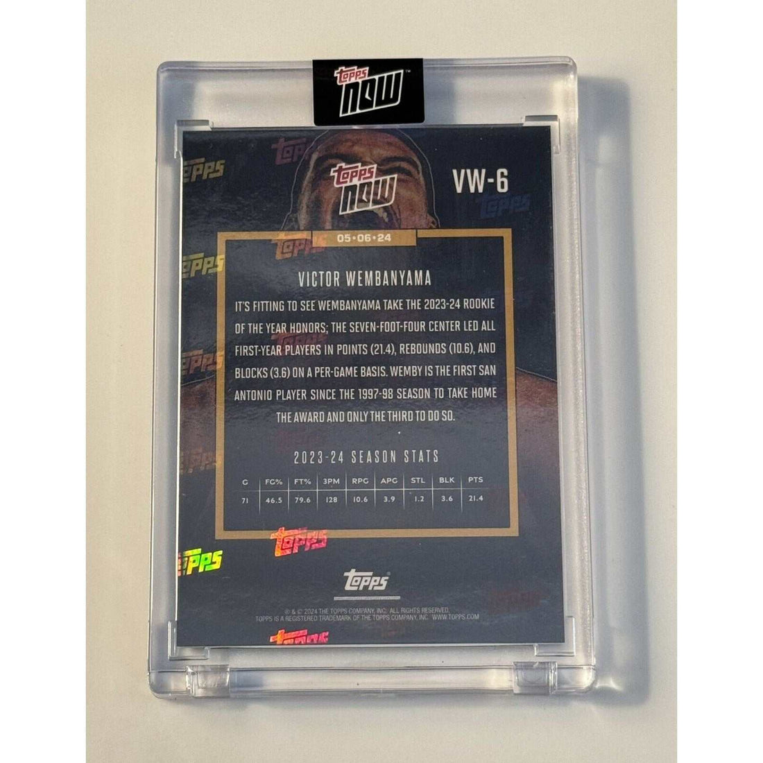Victor Wembanyama RC 2023-24 Topps Now Rookie of Year Refractor NBA Spurs card VW-6