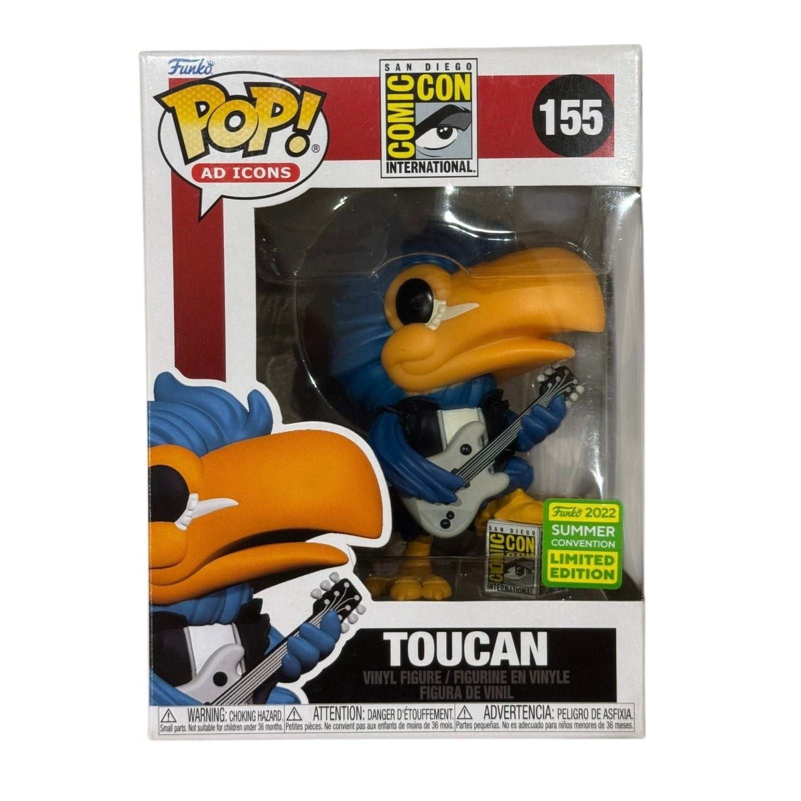 Funko Pop Toucan 155 SDCC 2022 Limited Edition Ad Icons figure with guitar in collectible box