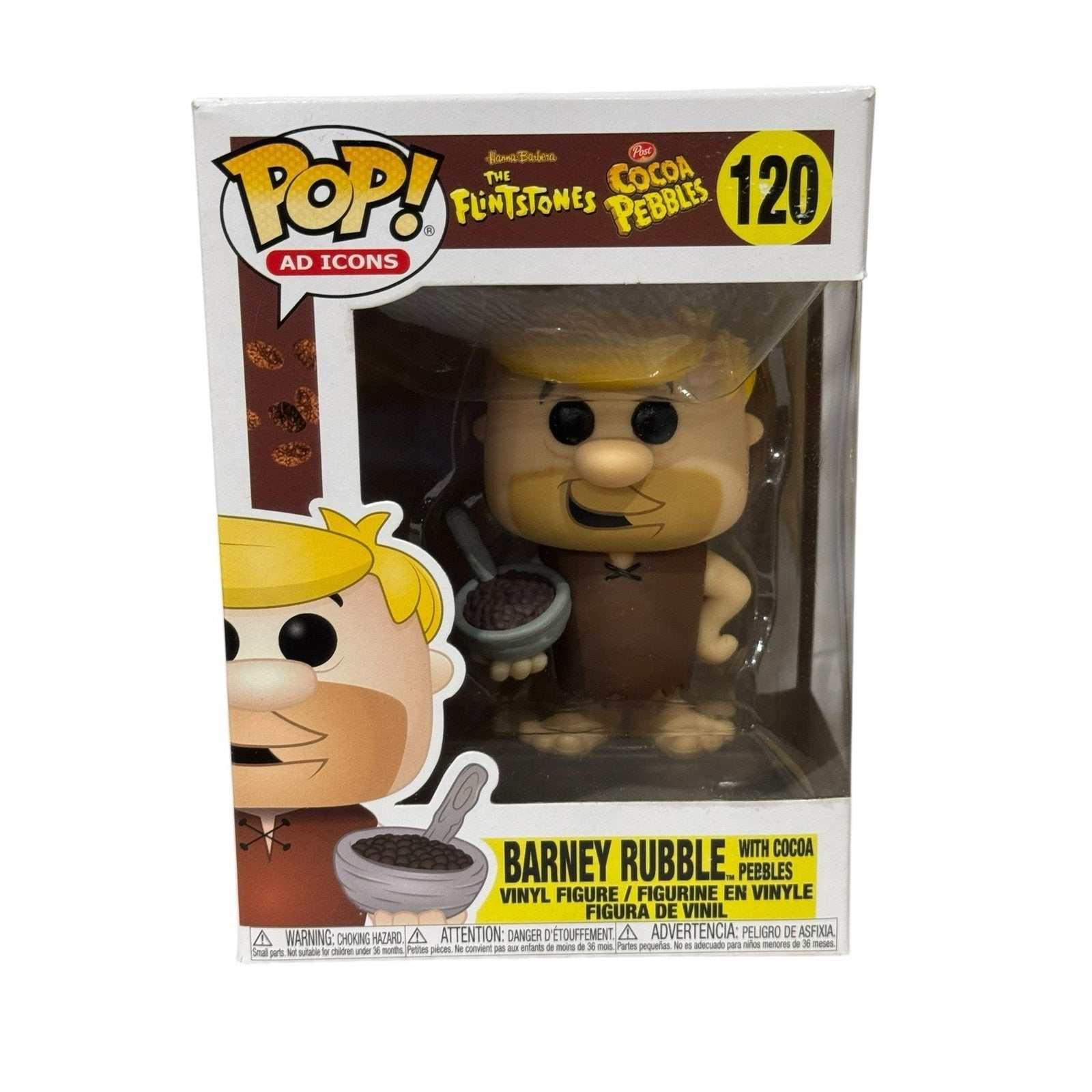Barney Rubble Funko Pop vinyl figure holding Cocoa Pebbles in original box