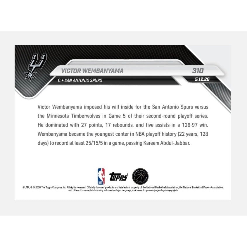 Limited PR Victor Wembanyama 2025-26 Topps NOW #310 Verge of WCF NBA Spurs