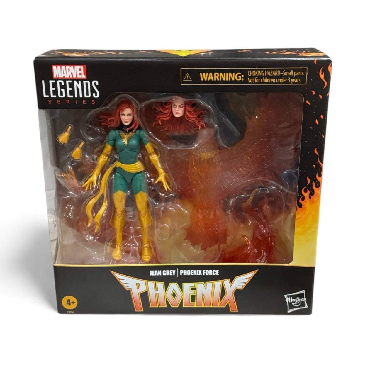 Marvel Legends Jean Grey Phoenix Force deluxe collectible figure sealed in original packaging with alternate head and fiery display base