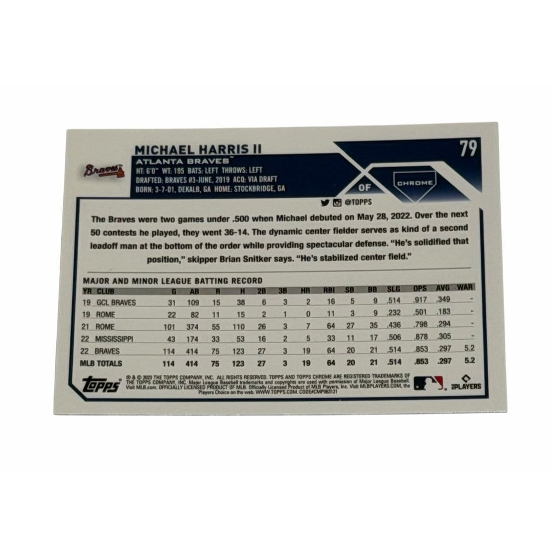 Michael Harris II RC 2023 Topps Chrome #79 MLB Atlanta Braves Superstar