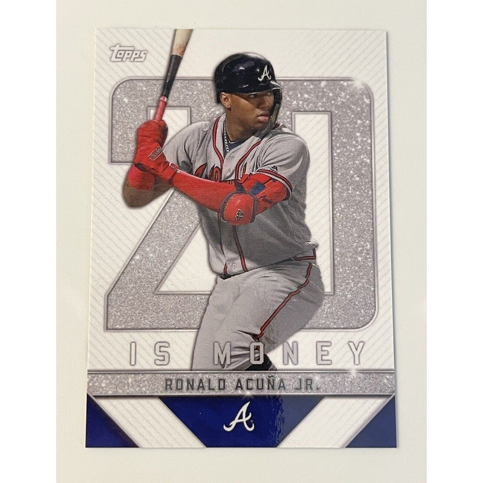 Ronald Acuna Jr 2022 Topps X Wander Franco limited edition baseball card with Atlanta Braves uniform and "20 is money" design