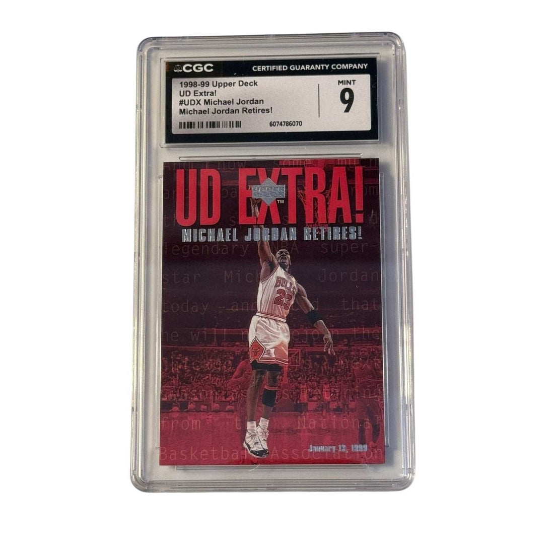 1998-99 UD Extra Michael Jordan Retires CGC 9 Mint basketball card in protective slab