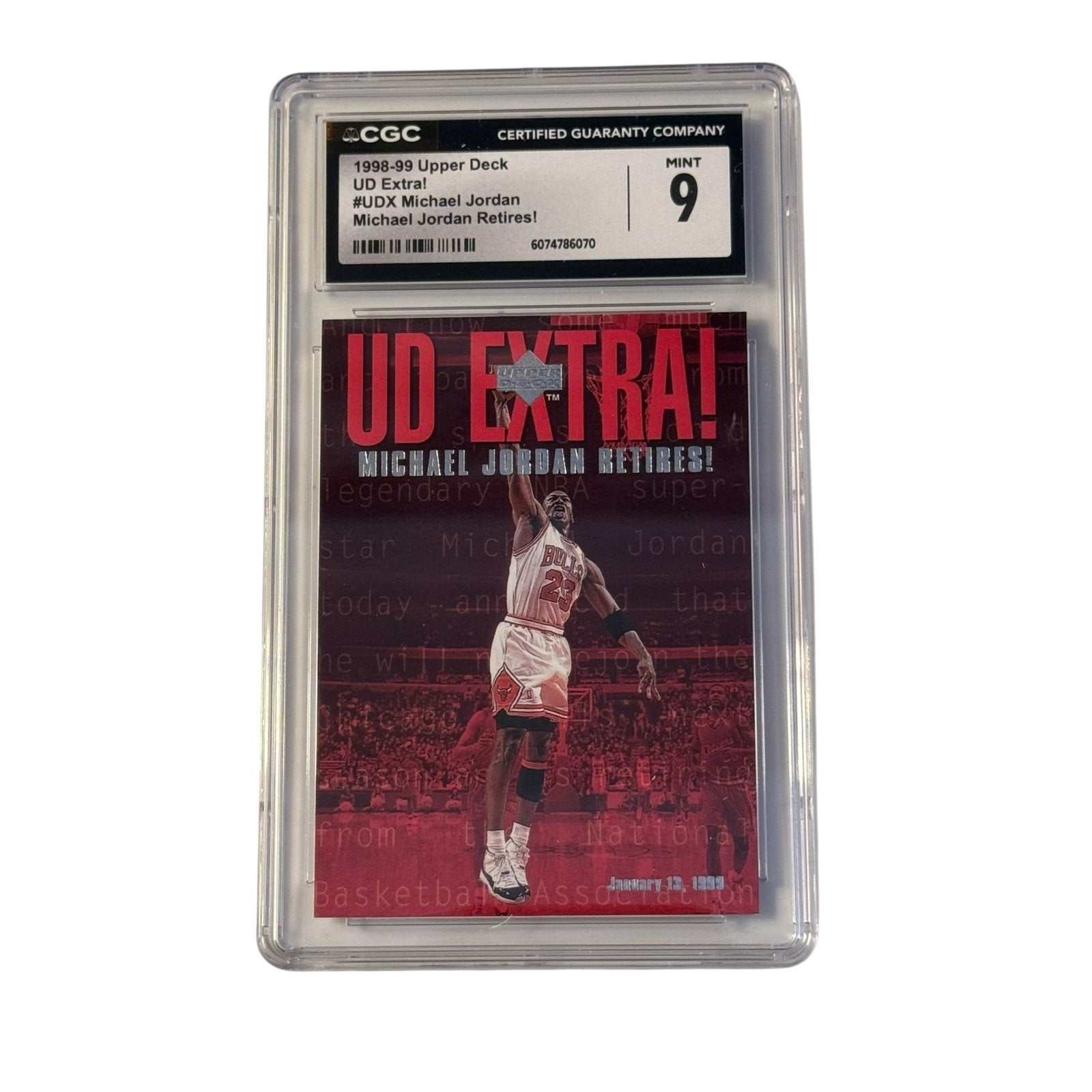 1998-99 UD Extra Michael Jordan Retires CGC 9 Mint basketball card in protective slab