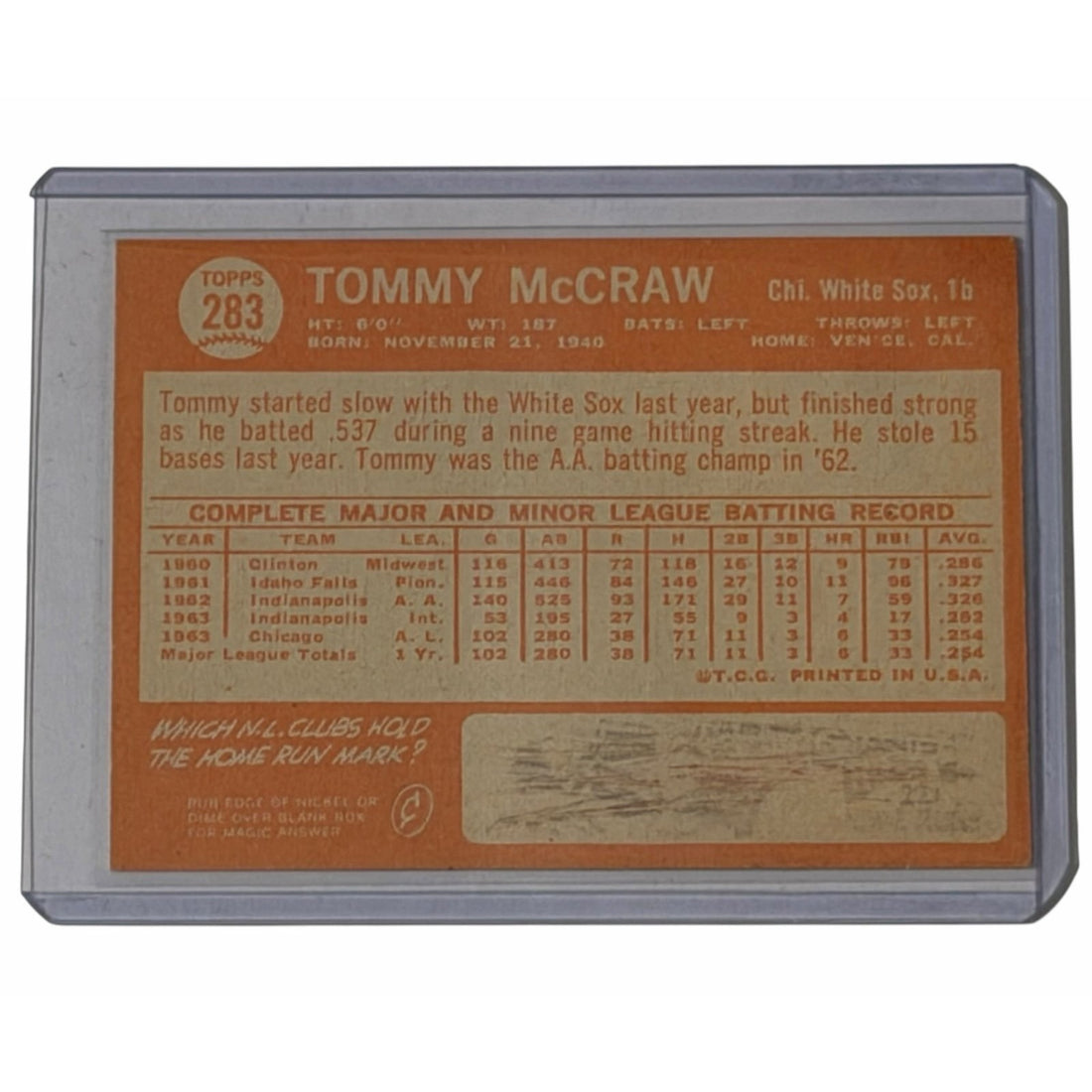 Tommy McCraw RC 1964 Topps #283 MLB Chicago White Sox Rookie Vintage EX-NM