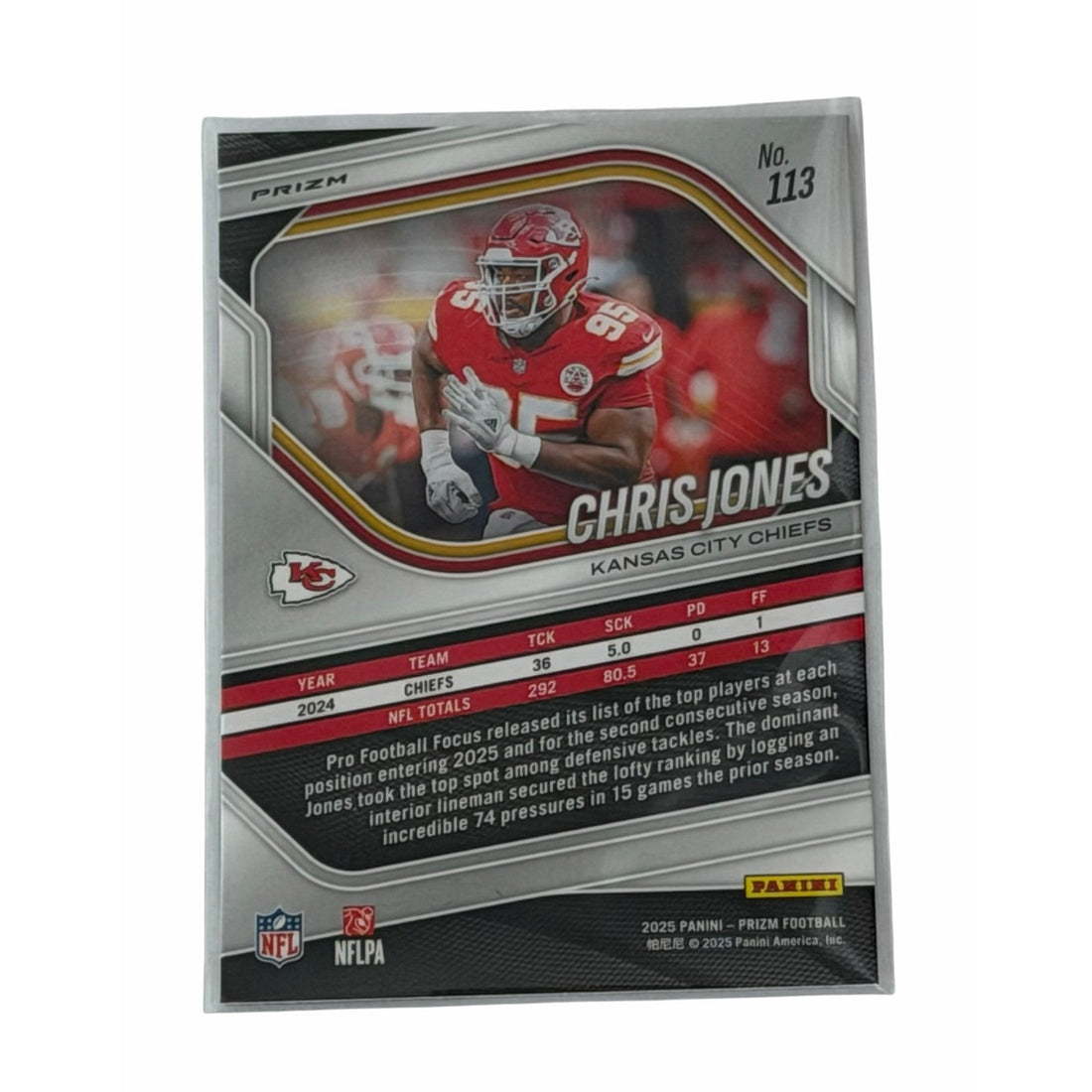 Chris Jones Panini Chris Jones 2025 Panini Prizm NFL KC Chiefs Cracked Ice Parallel Card 113