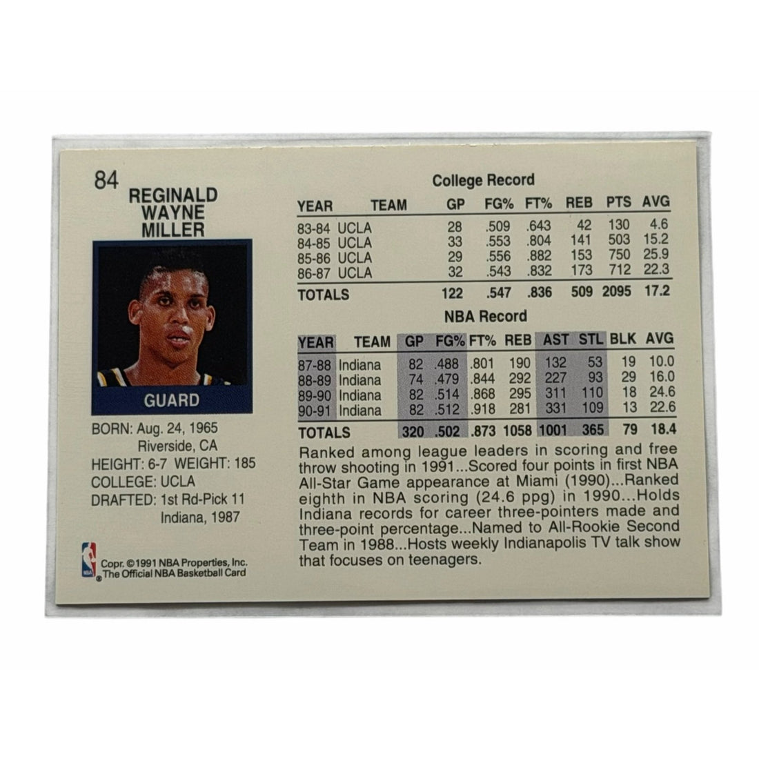 Vintage Reggie Miller 1991 NBA Hoops Vintage Reggie Miller 1991 NBA Hoops 84 NBA Indiana Pacers HOF Card