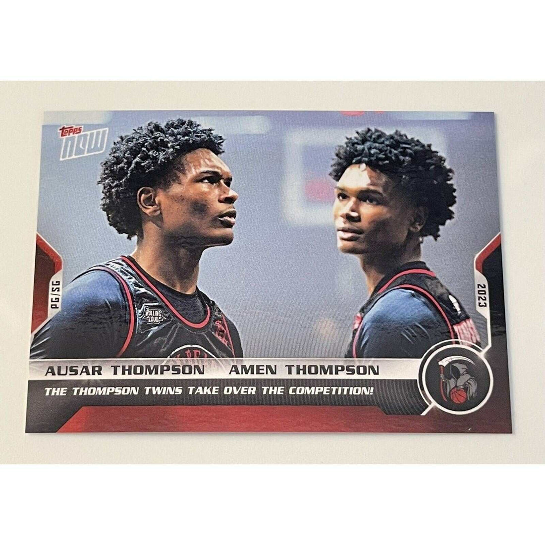 Amen Thompson RC 2023 Topps NOW OTE basketball card featuring Amen and Ausar Thompson twins
